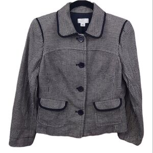 Ann Taylor Loft Black White Check Blazer Collar Pockets Button Closure, Size 10P